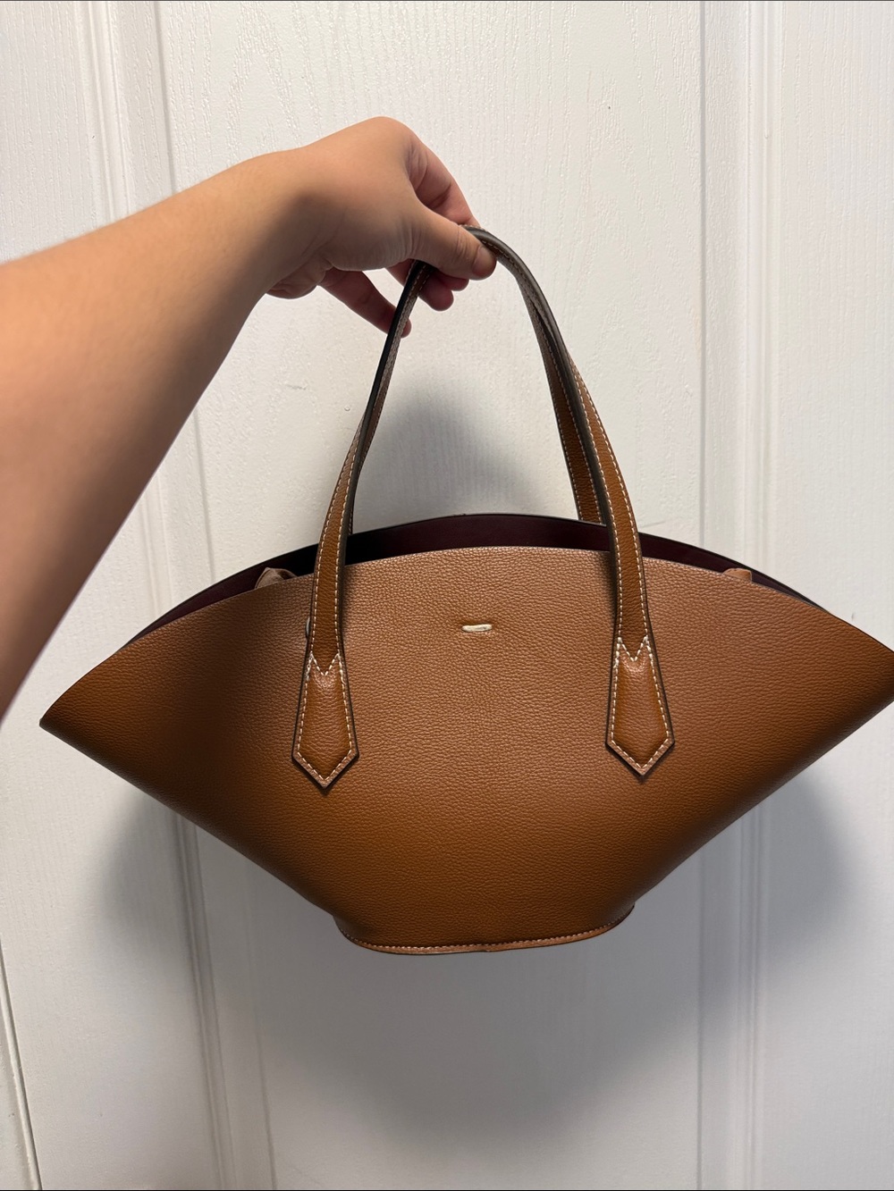 Zara Cognac Brown Structured Tote Bag